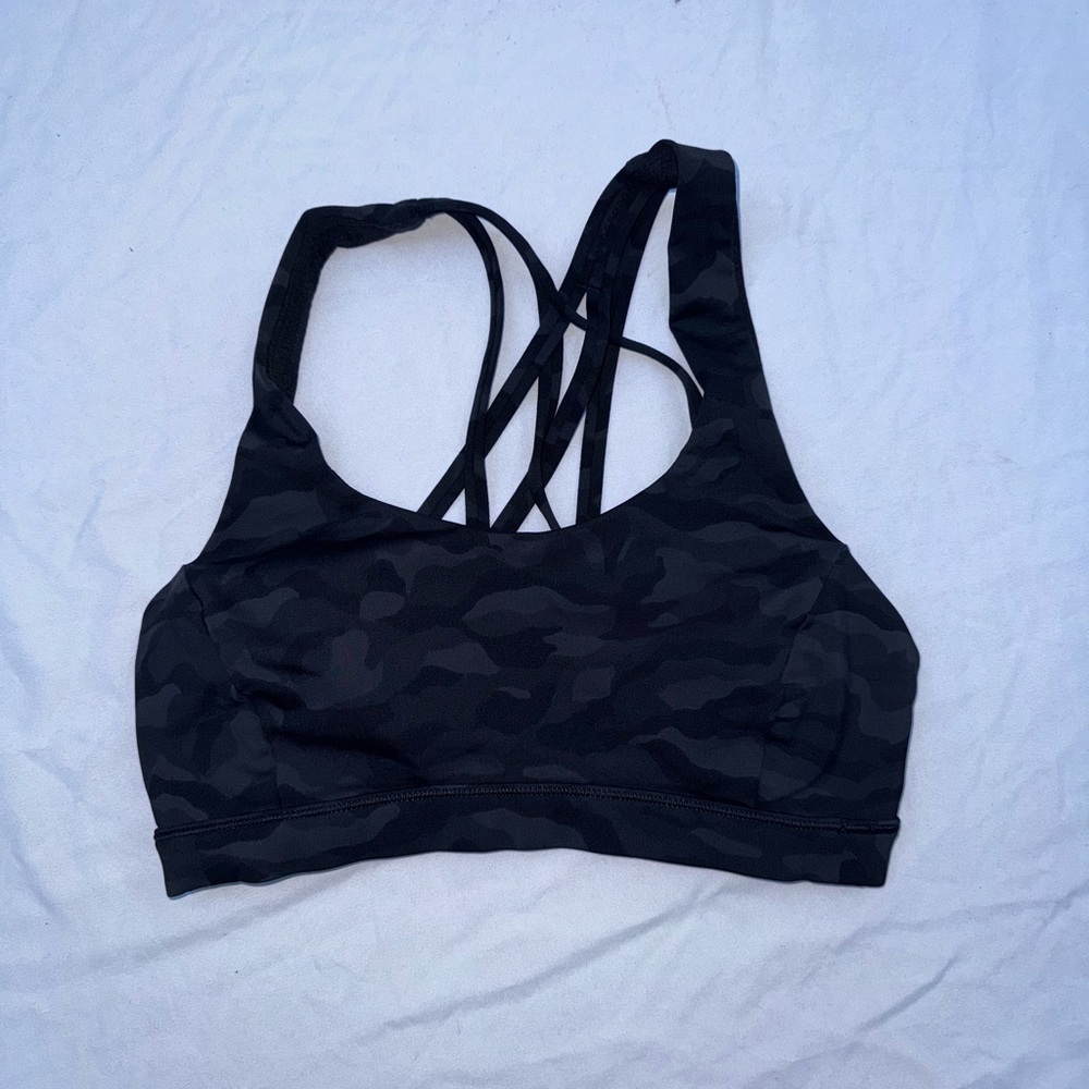 lululemon athletica Black Camo Strappy Sports Bra